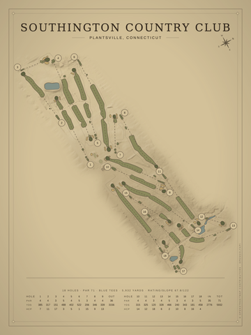 Southington Country Club Course Map poster