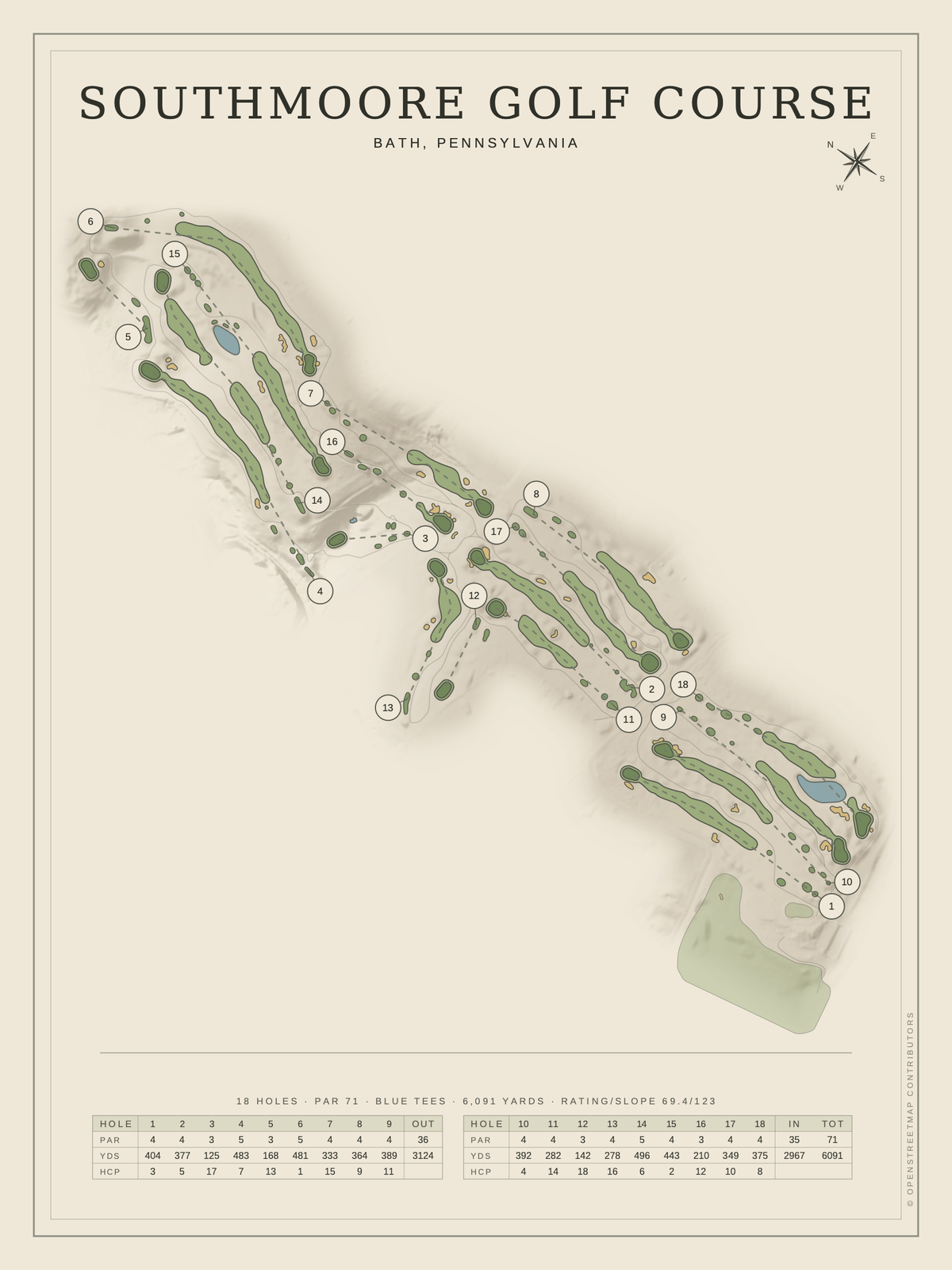 Southmoore Golf Course map poster, Classic style, 12×16 / 18×24