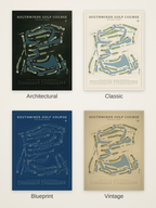 Southwinds Golf Course map poster in four styles: Architectural, Classic, Blueprint and Vintage