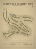 Spotswood Country Club course map poster, Vintage style, 12×16 / 18×24