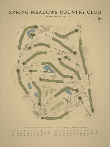 Spring Meadows Country Club Course Map poster