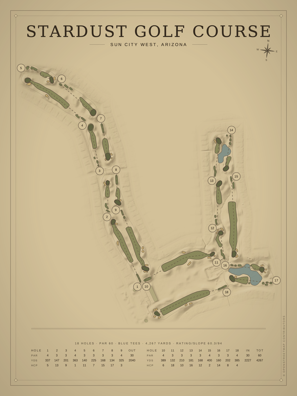 Stardust Golf Course map poster, Vintage style, 12×16 / 18×24