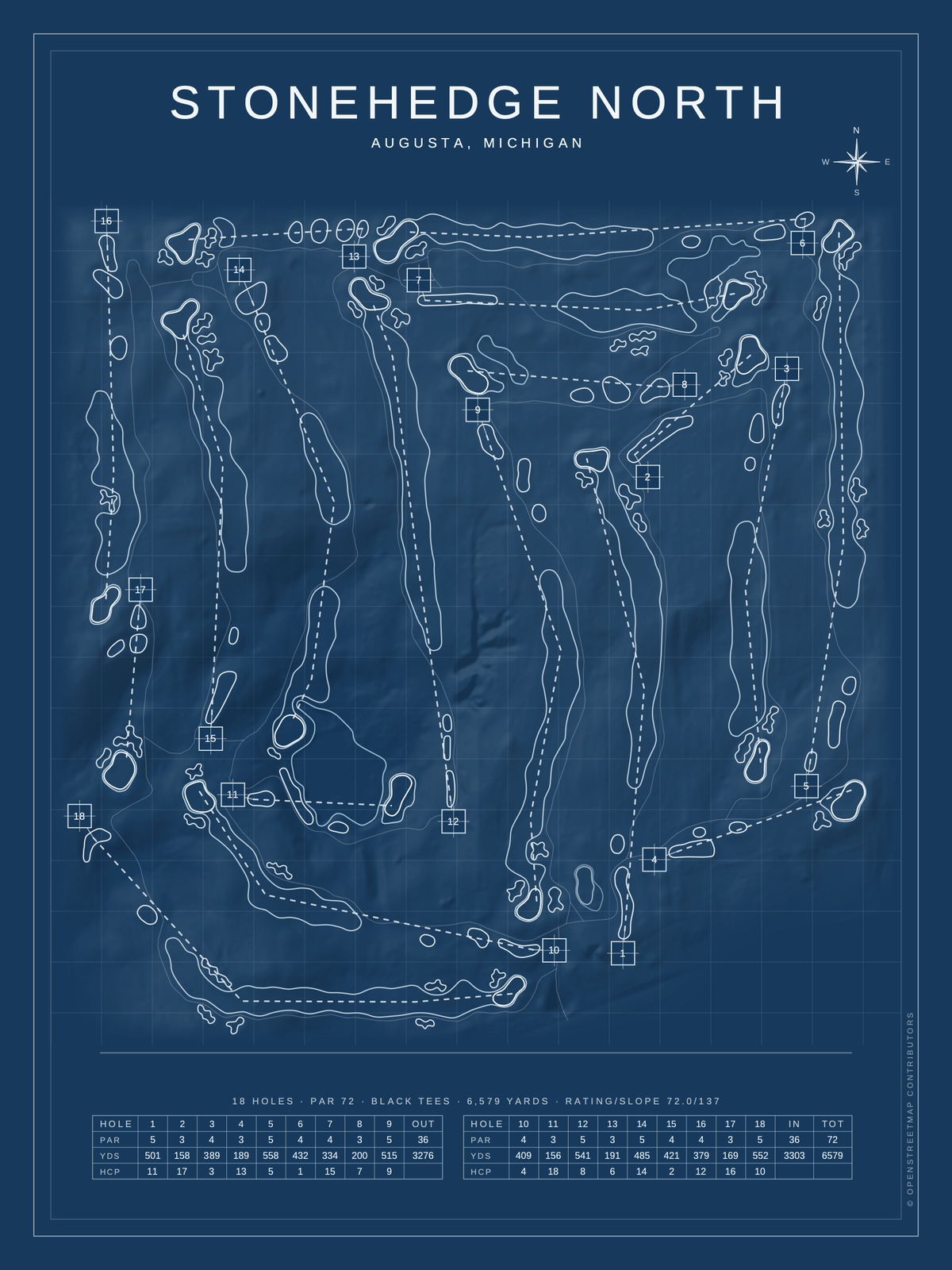 Stonehedge North course map poster, Blueprint style, 12×16 / 18×24