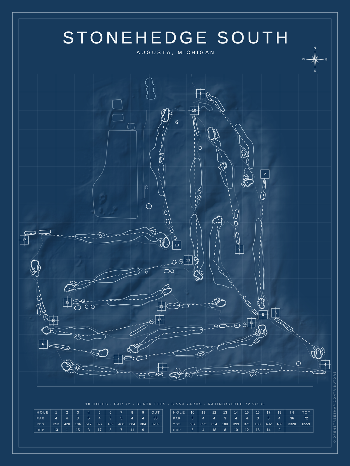 Stonehedge South course map poster, Blueprint style, 12×16 / 18×24
