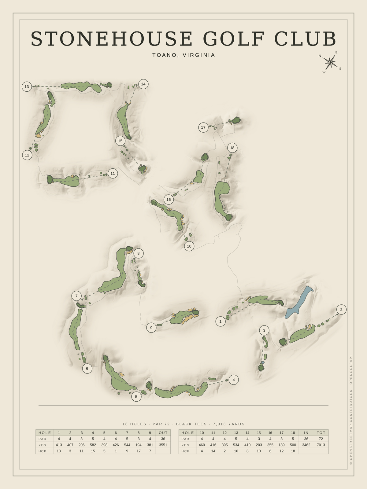 Stonehouse Golf Club course map poster, Classic style, 12×16 / 18×24