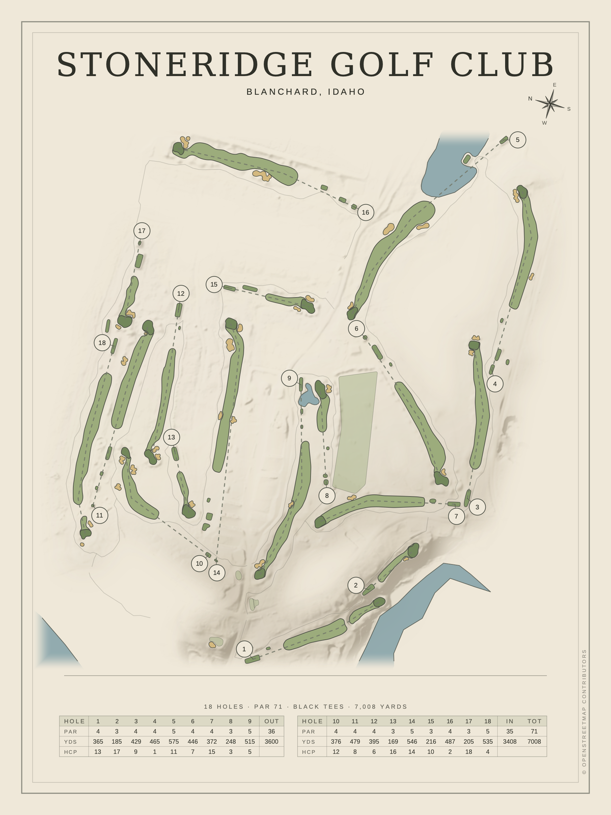 Stoneridge Golf Club course map poster, Classic style, 12×16 / 18×24