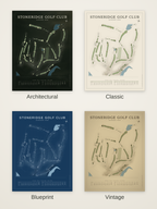 Stoneridge Golf Club course map poster in four styles: Architectural, Classic, Blueprint and Vintage