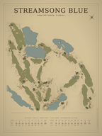 Streamsong Blue course map poster, Vintage style, 12×16 / 18×24