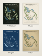 Streamsong Blue course map poster in four styles: Architectural, Classic, Blueprint and Vintage