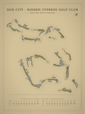 Sun City - Hidden Cypress Golf Club course map poster, Vintage style, 12×16 / 18×24
