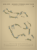 Sun City - Hidden Cypress Golf Club course map poster, Vintage style, 12×16 / 18×24