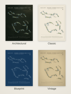 Sun City - Hidden Cypress Golf Club course map poster in four styles: Architectural, Classic, Blueprint and Vintage