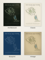Sun Valley Golf Course map poster in four styles: Architectural, Classic, Blueprint and Vintage