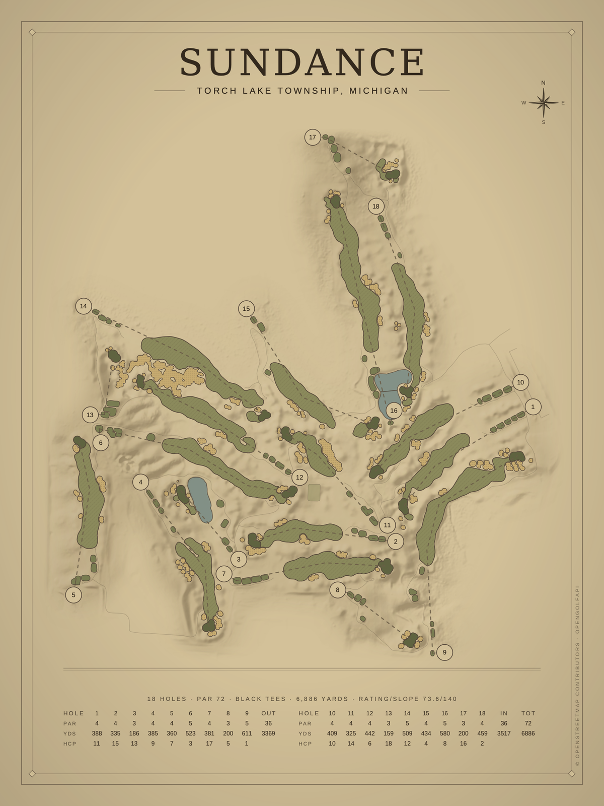Sundance course map poster, Vintage style, 12×16 / 18×24
