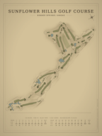 Sunflower Hills Golf Course map poster, Vintage style, 12×16 / 18×24