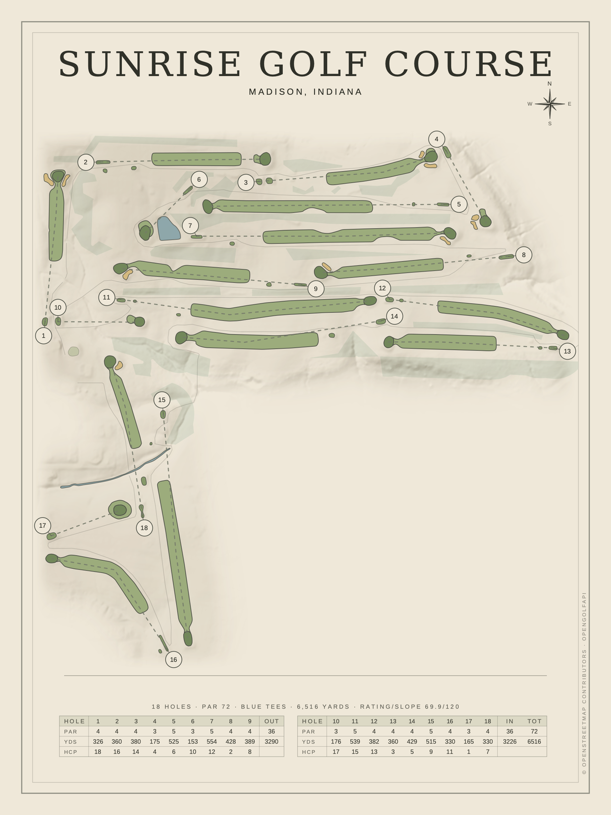 Sunrise Golf Course map poster, Classic style, 12×16 / 18×24