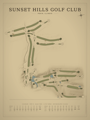 Sunset Hills Golf Club Course Map poster