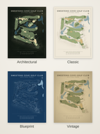 Sweetens Cove Golf Club course map poster in four styles: Architectural, Classic, Blueprint and Vintage