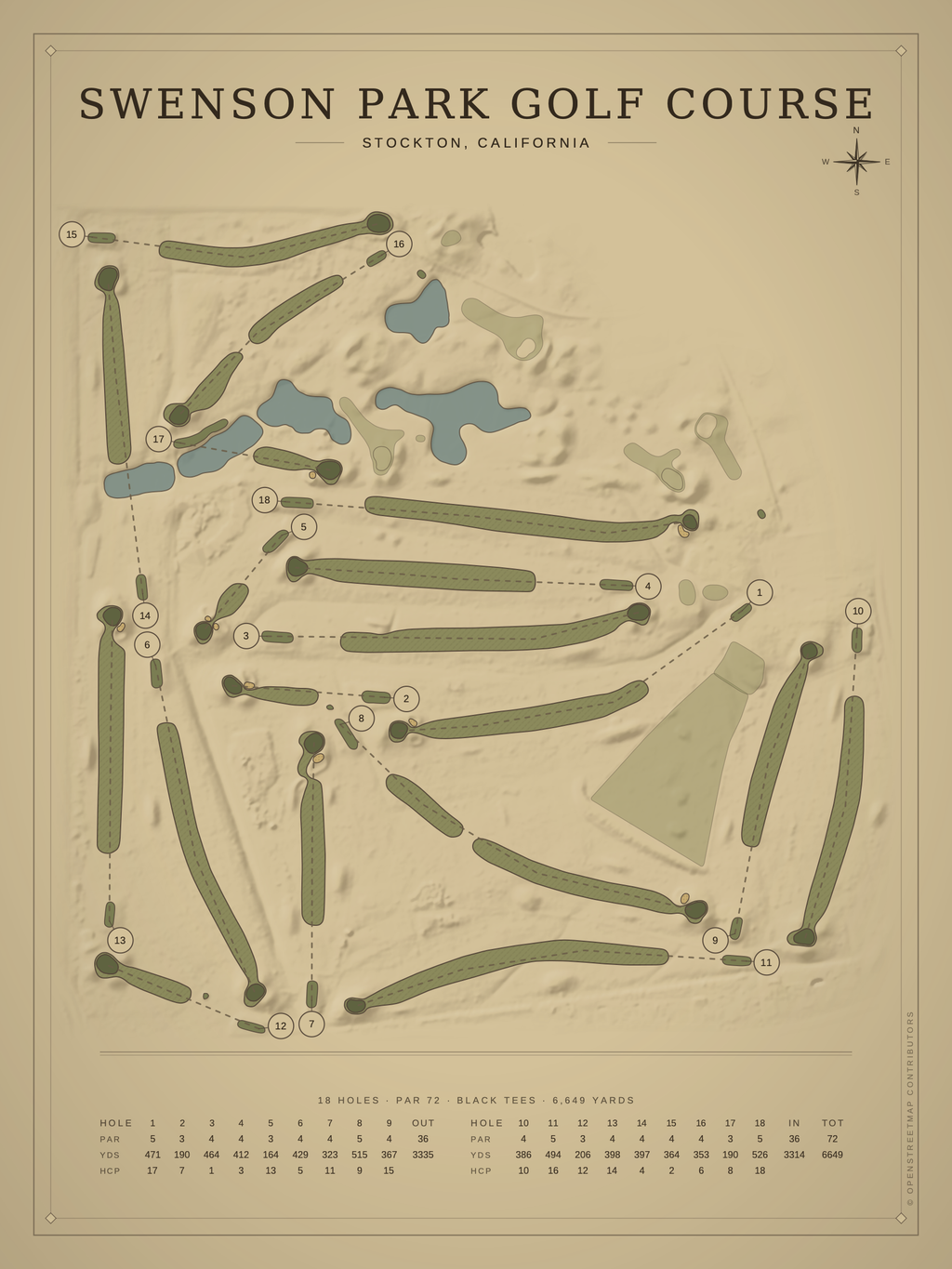 Swenson Park Golf Course map poster, Vintage style, 12×16 / 18×24