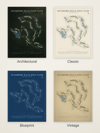 Sycamore Hills Golf Club course map poster in four styles: Architectural, Classic, Blueprint and Vintage