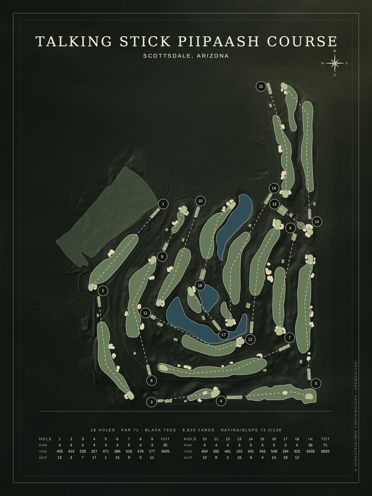 Talking Stick Piipaash Course map poster, Architectural style, 12×16 / 18×24