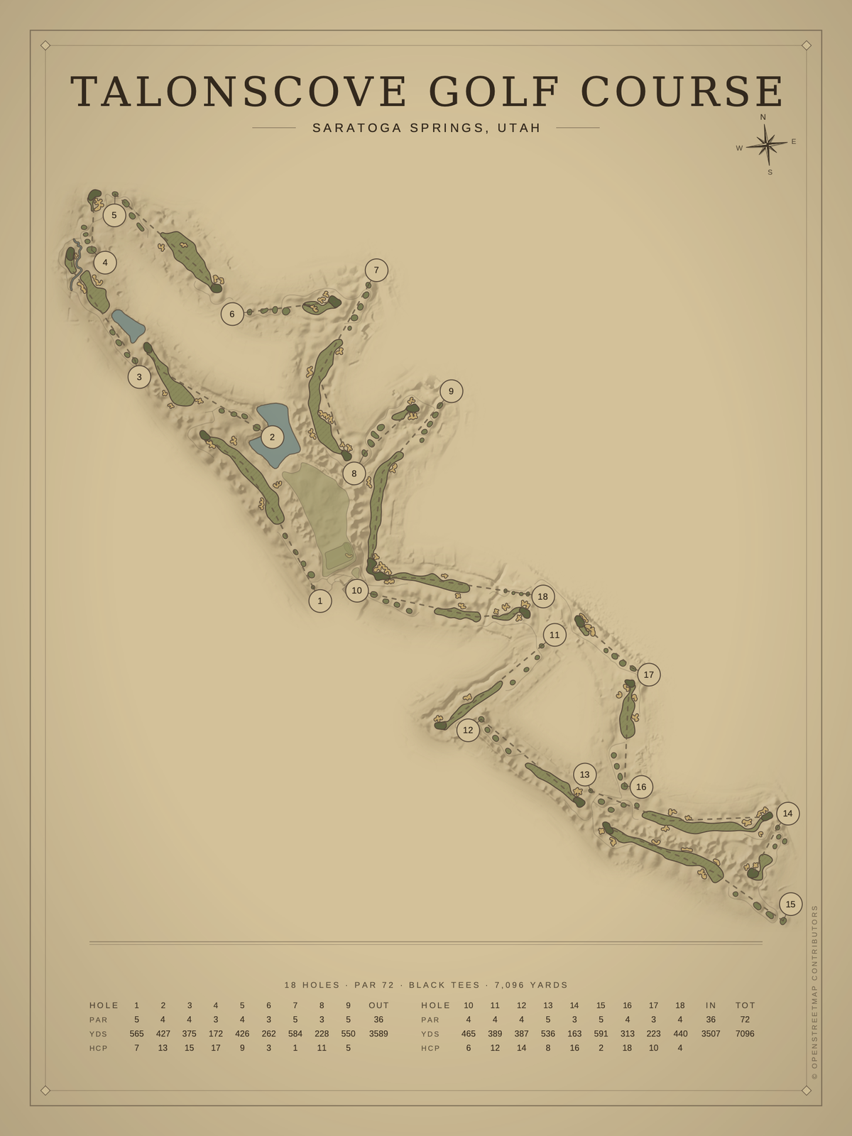 TalonsCove Golf Course map poster, Vintage style, 12×16 / 18×24