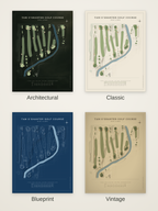 Tam O'Shanter Golf Course map poster in four styles: Architectural, Classic, Blueprint and Vintage