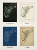 Tarry Brae Golf Course map poster in four styles: Architectural, Classic, Blueprint and Vintage