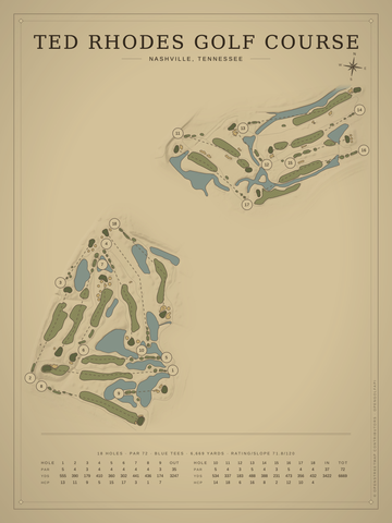 Ted Rhodes Golf Course Map poster