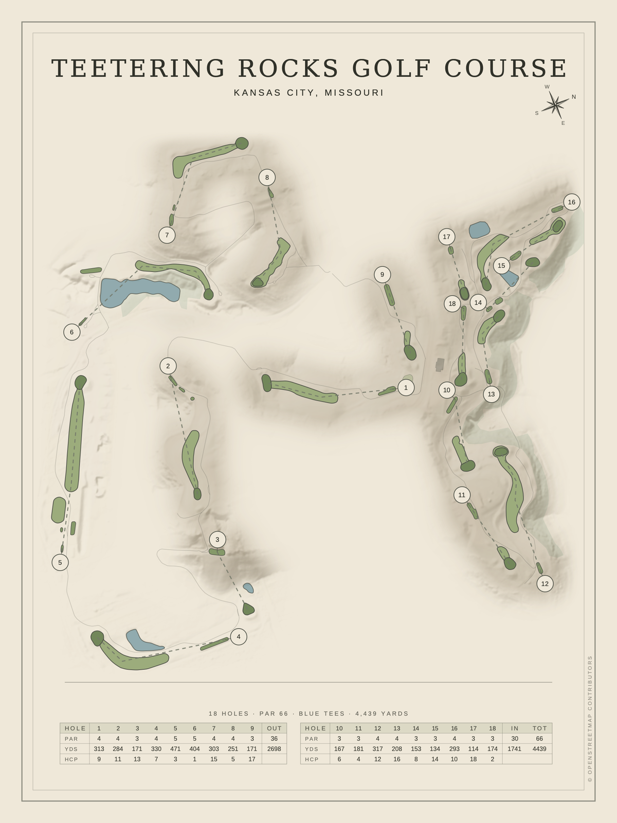 Teetering Rocks Golf Course map poster, Classic style, 12×16 / 18×24