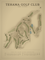 Tehama Golf Club course map poster, Vintage style, 12×16 / 18×24