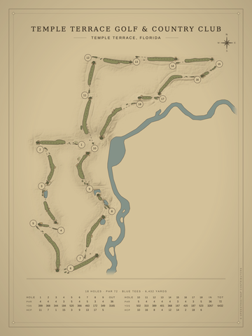 Temple Terrace Golf & Country Club Course Map poster