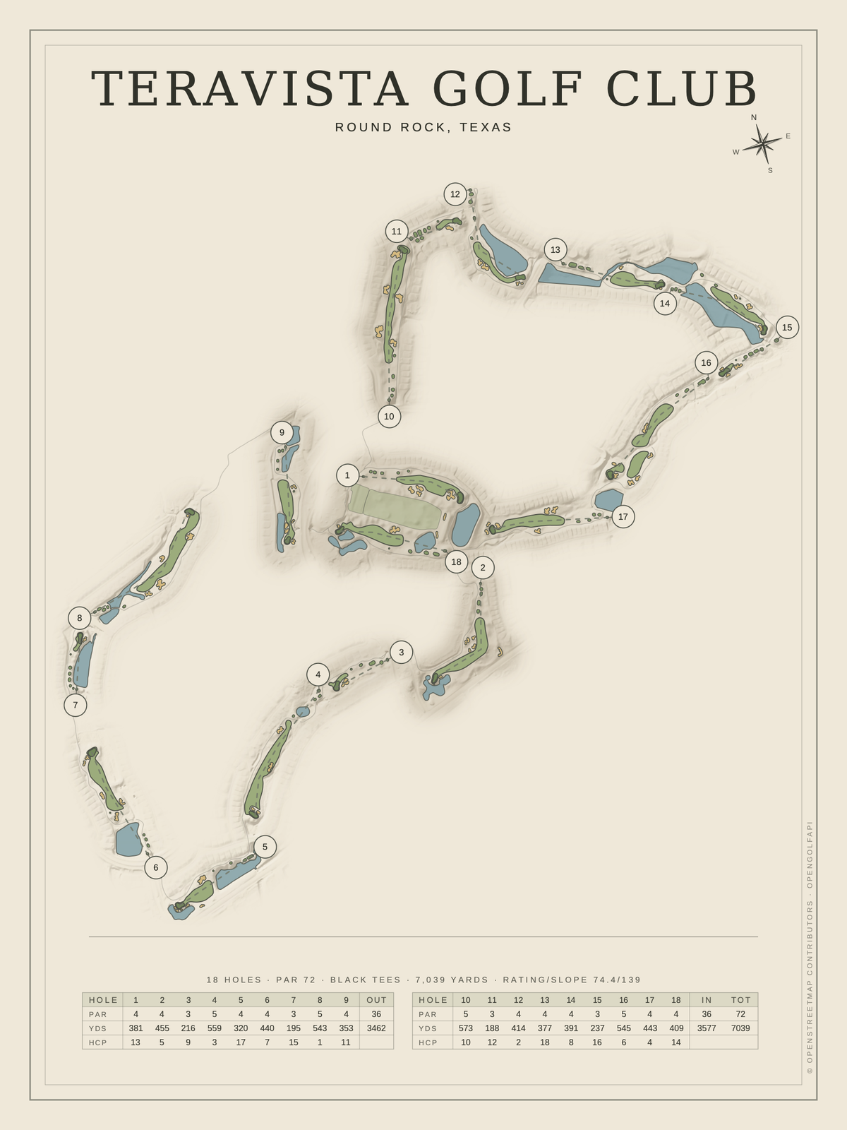 Teravista Golf Club course map poster, Classic style, 12×16 / 18×24