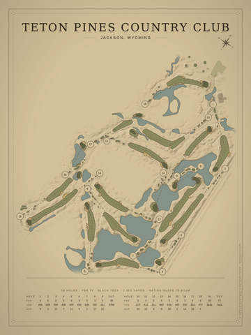 Teton Pines Country Club Course Map poster