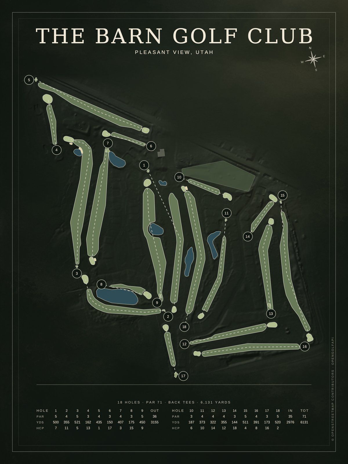 The Barn Golf Club course map poster, Architectural style, 12×16 / 18×24