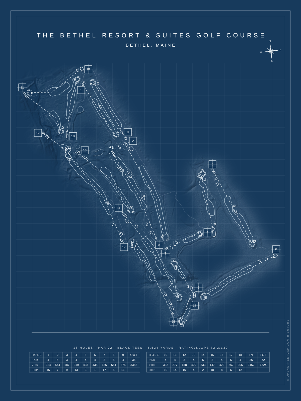 The Bethel Resort & Suites Golf Course map poster, Blueprint style, 12×16 / 18×24