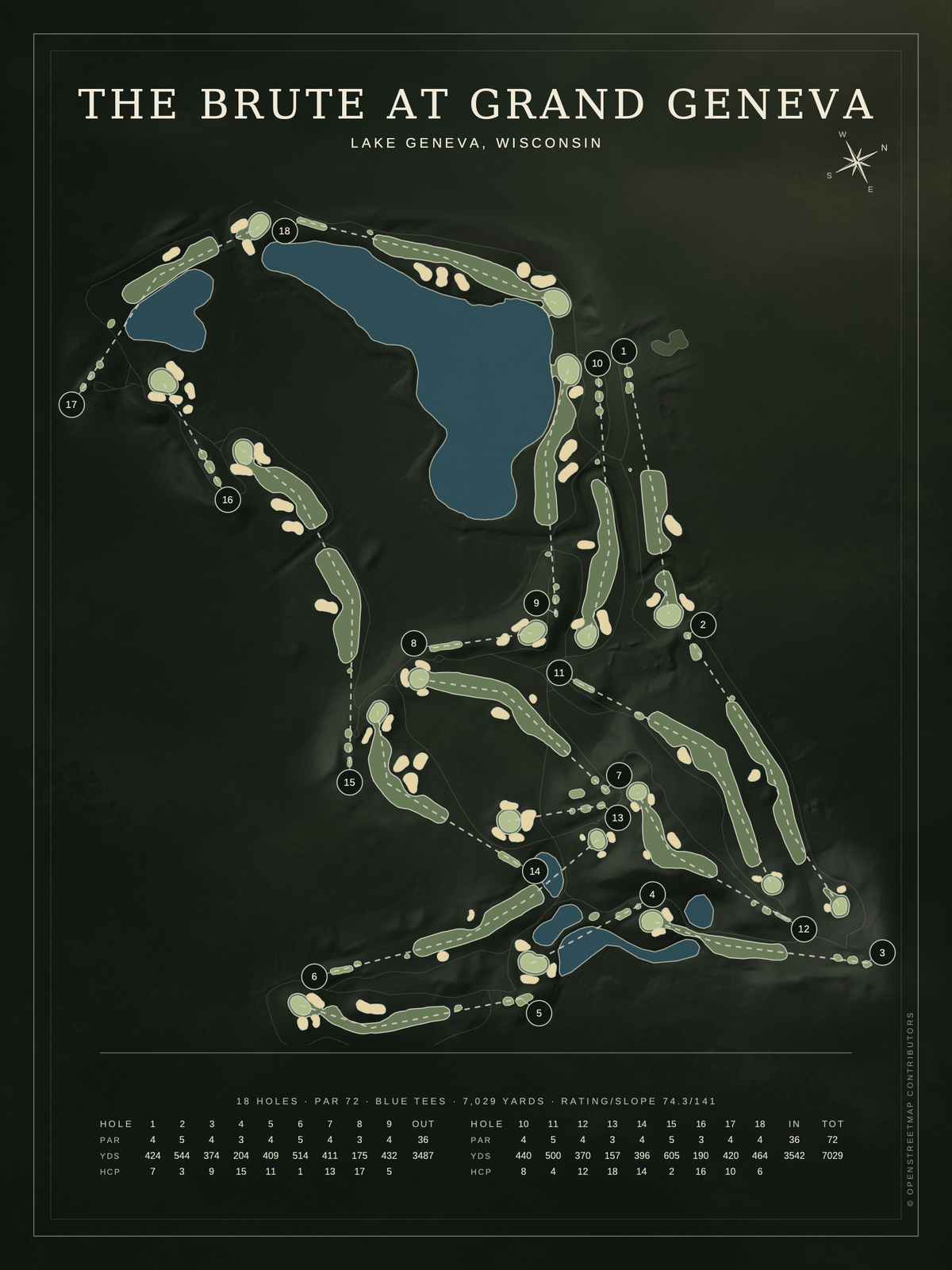 The Brute at Grand Geneva course map poster, Architectural style, 12×16 / 18×24
