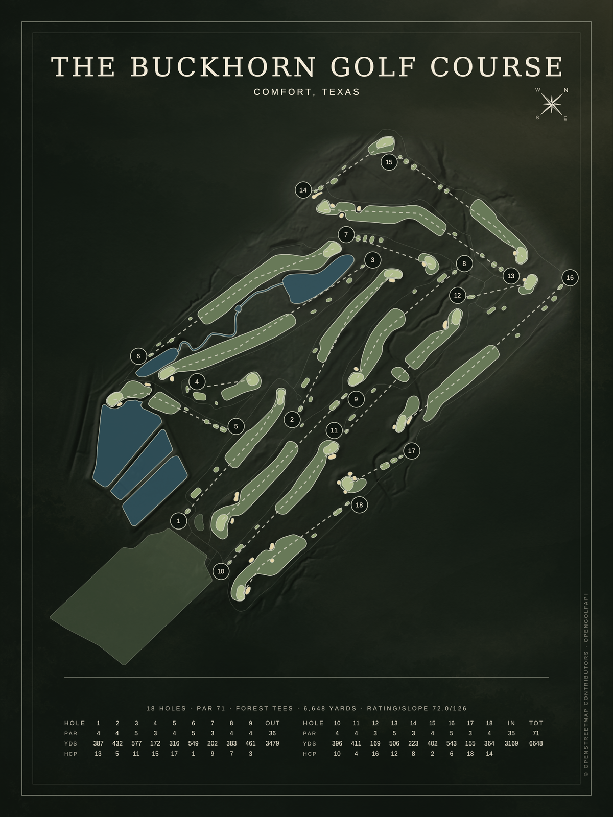 The Buckhorn Golf Course map poster, Architectural style, 12×16 / 18×24