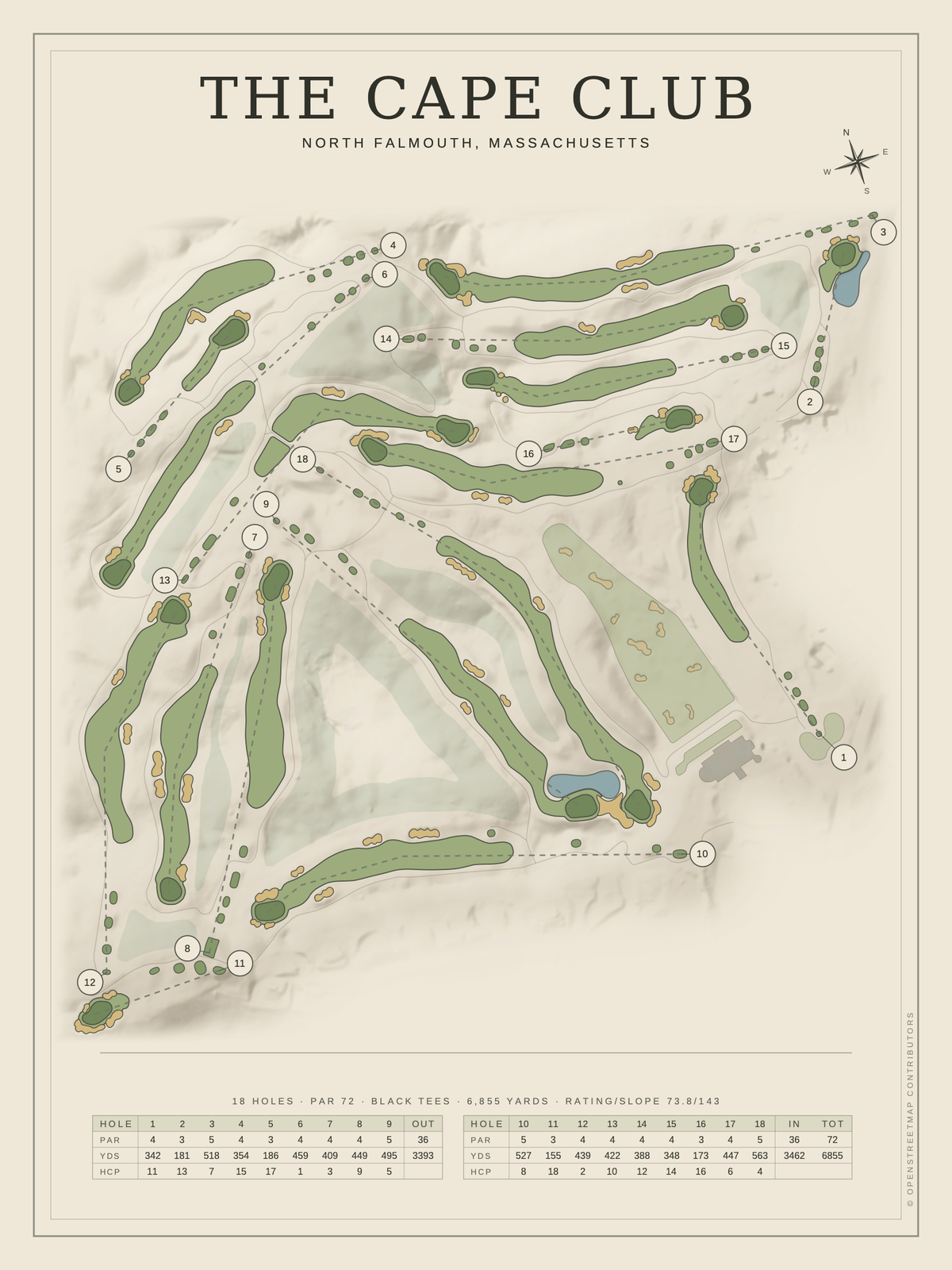 The Cape Club course map poster, Classic style, 12×16 / 18×24