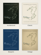 The Deerwood Club at Kingwood course map poster in four styles: Architectural, Classic, Blueprint and Vintage