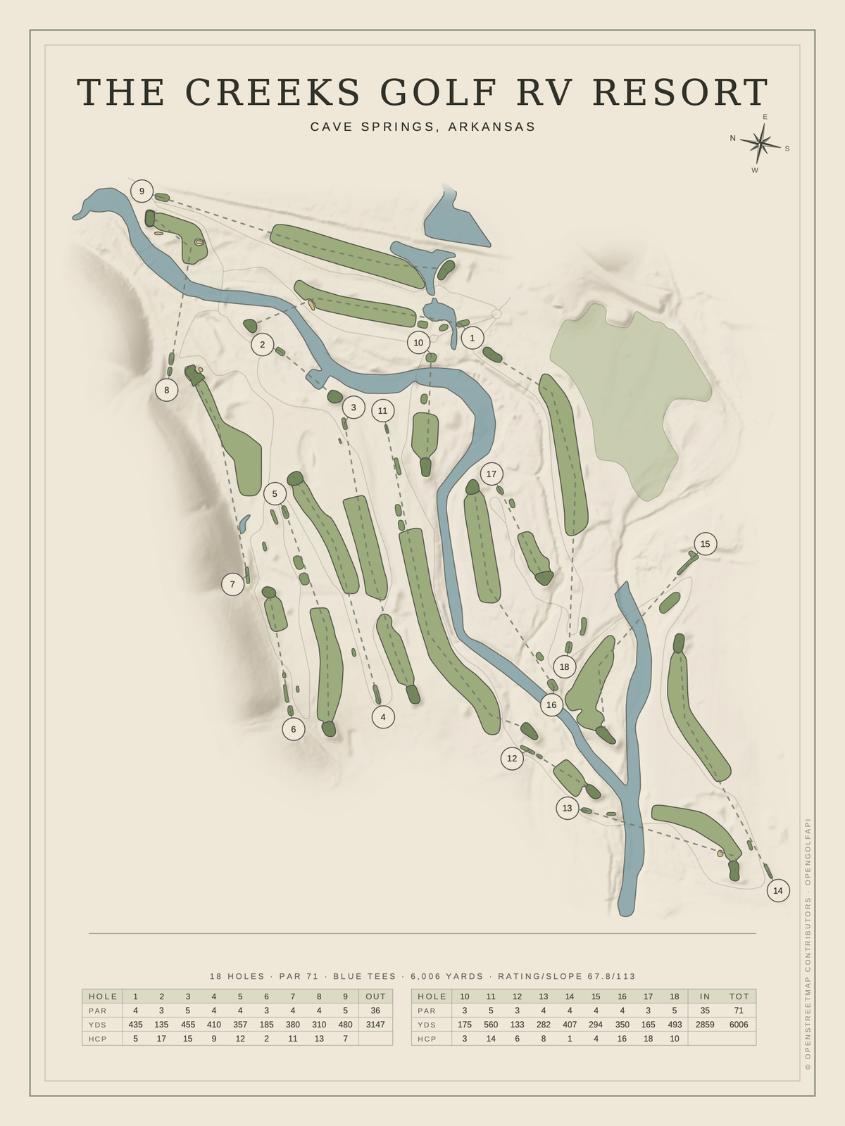 The Creeks Golf Rv Resort course map poster, Classic style, 12×16 / 18×24