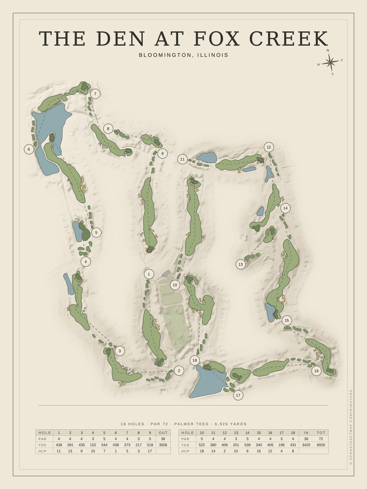 The Den at Fox Creek course map poster, Classic style, 12×16 / 18×24