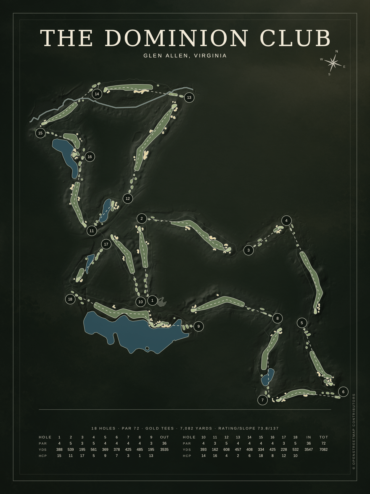 The Dominion Club course map poster, Architectural style, 12×16 / 18×24