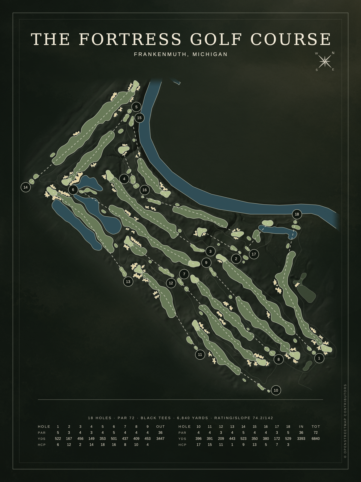 The Fortress Golf Course map poster, Architectural style, 12×16 / 18×24
