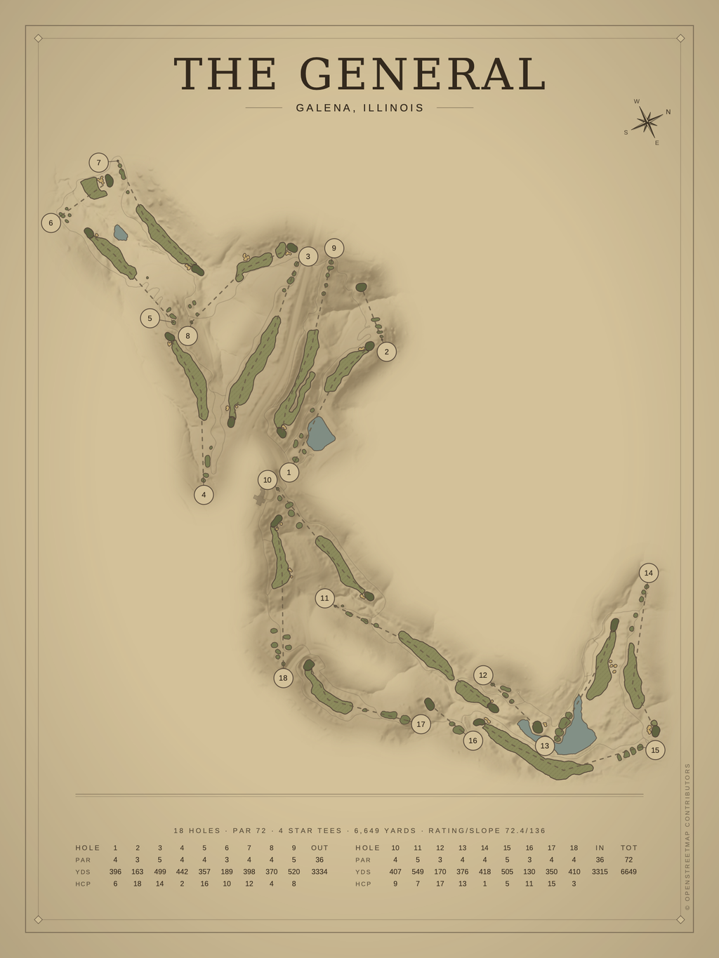 The General course map poster, Vintage style, 12×16 / 18×24