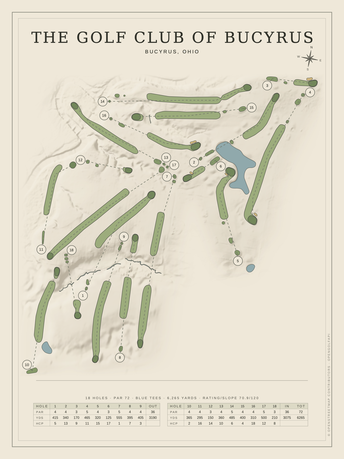 The Golf Club of Bucyrus course map poster, Classic style, 12×16 / 18×24