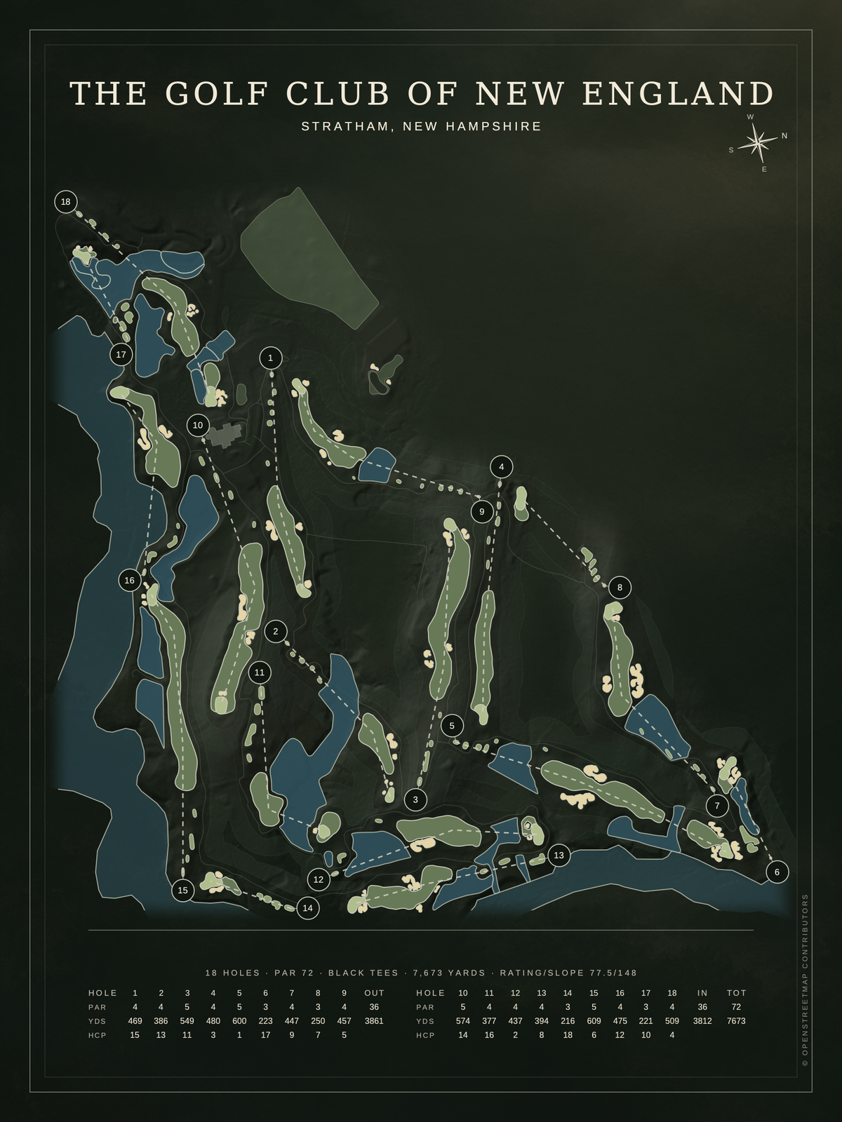 The Golf Club of New England course map poster, Architectural style, 12×16 / 18×24