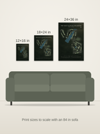 The Golf Club of Oklahoma course map poster in the Architectural style at 12×16, 18×24 and 24×36 inches, shown to scale on a wall above an 84-inch sofa