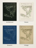 The Hideout Golf Club course map poster in four styles: Architectural, Classic, Blueprint and Vintage