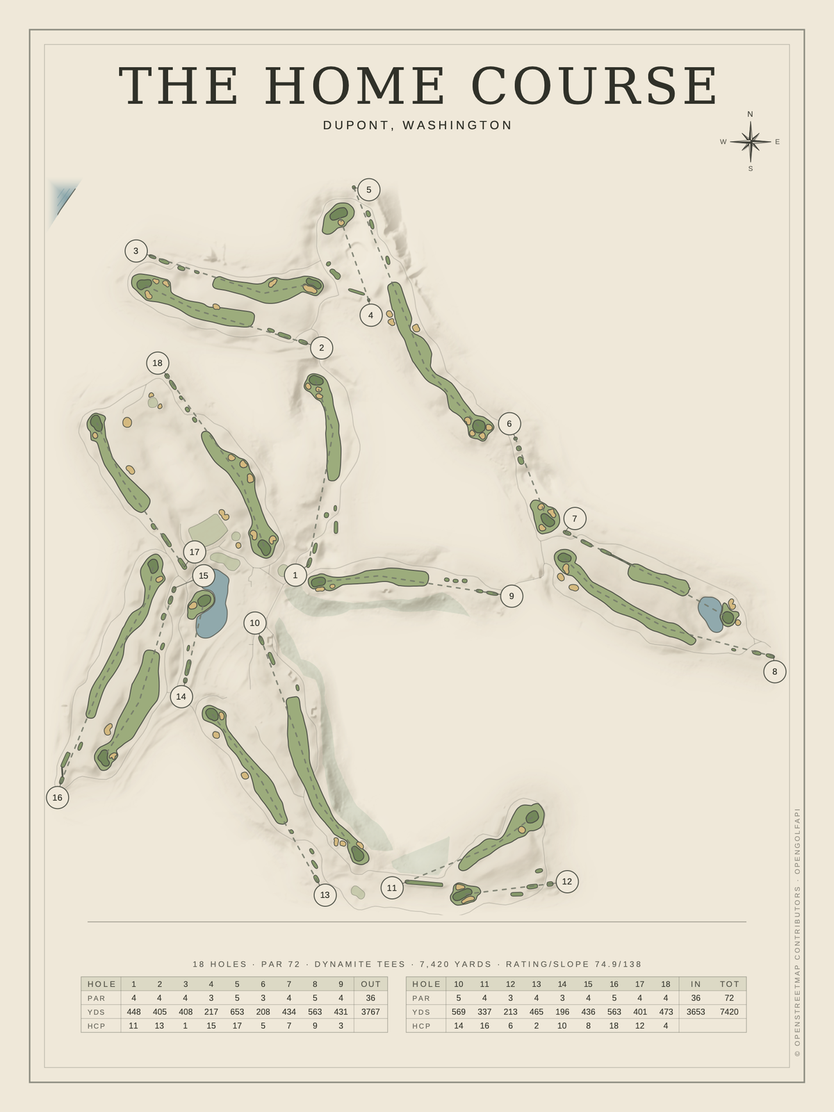 The Home Course map poster, Classic style, 12×16 / 18×24